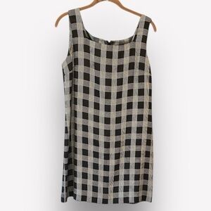 🥑DKNY shift mini dress sleeveless plaid black white 8 petite lined back zip
